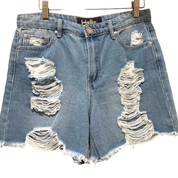 Indigo Rein High Rise High Waist Jean Shorts Cutoffs Distressed Retro Size 7 27 - Picture 1 of 10
